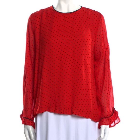 Ganni Pleated Georgette Polka Dot Plissé Blouse 38 - Picture 7 of 13